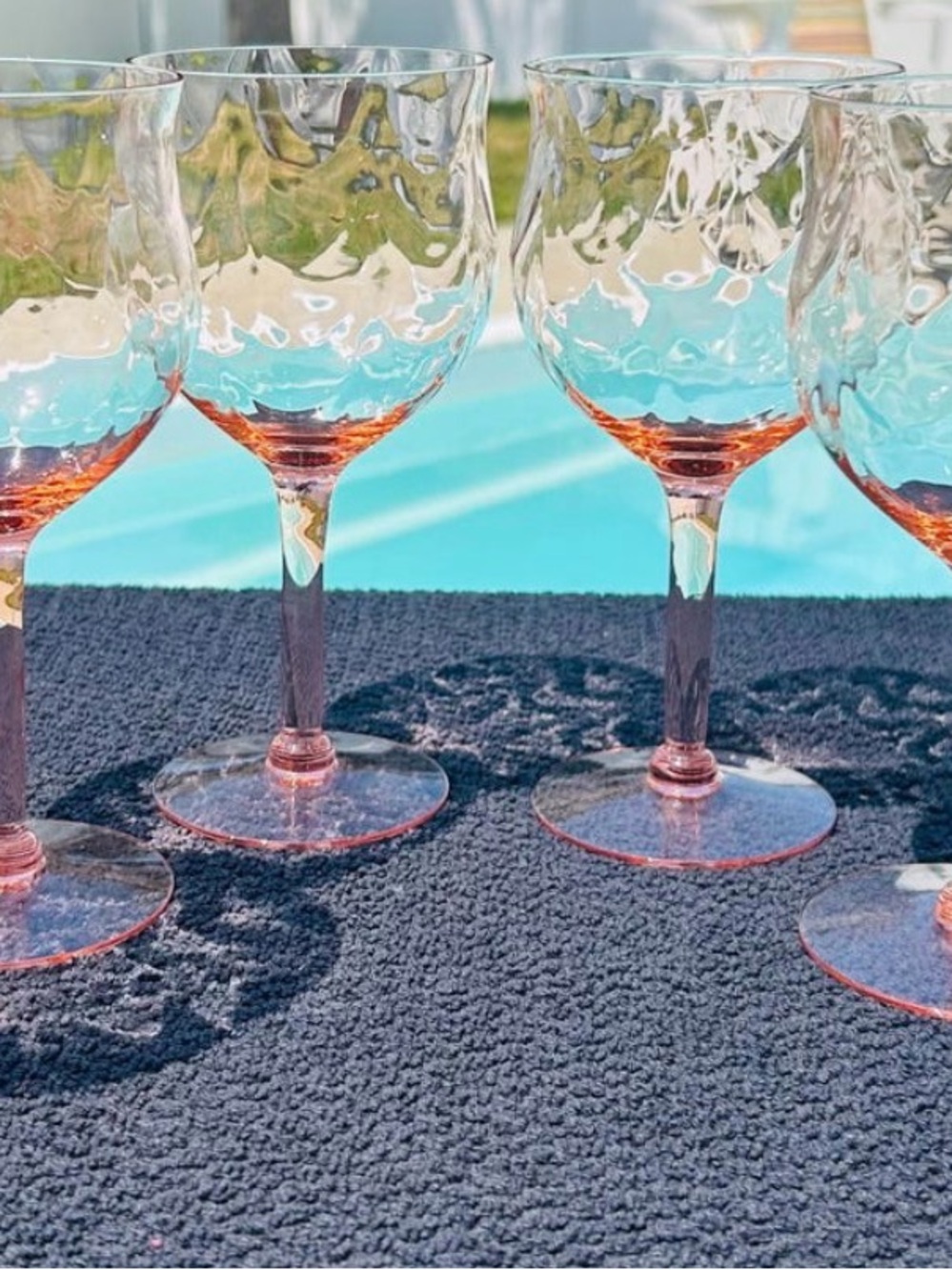 Vintage Pink Ripple-Textured Stem Wine Glasses
